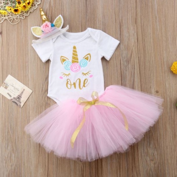 Baby Girl 1st/2nd Birthday Outfit Set - Romper With Tutu Skirt, Headband & Leg Warmers